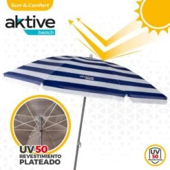 AKTIVE - Parasol Plage Avec Protection UV50, Anti-Vent, Ø 180 Cm -Aventure Aquatique Soldes aktive parasol plage avec protection uv50 anti vent o 180 cm 2