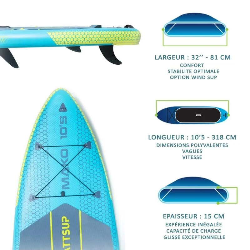 SUP Gonflable Mako 10'5 - 318x81x15 Cm (10'5x32x6") - DropStitch - MAX 115 Kg 4 SUP Gonflable Mako 10'5 - 318x81x15 Cm (10'5x32x6") - DropStitch - MAX 115 Kg – Image 2